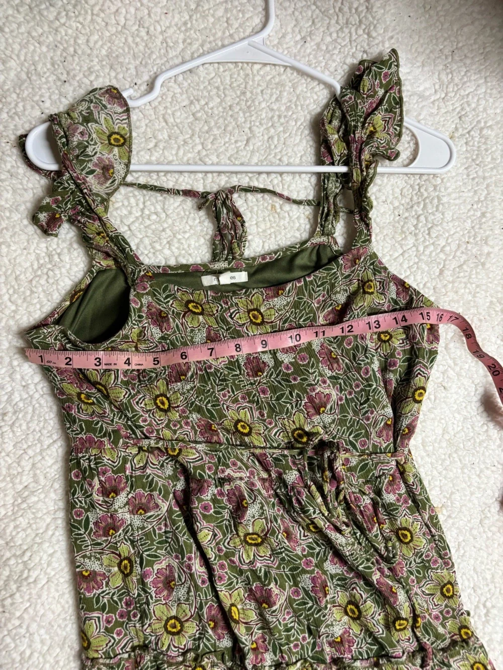 Maurice’s Floral Smocked Tiered Mini Dress whimsical Boho Size M Rayon green